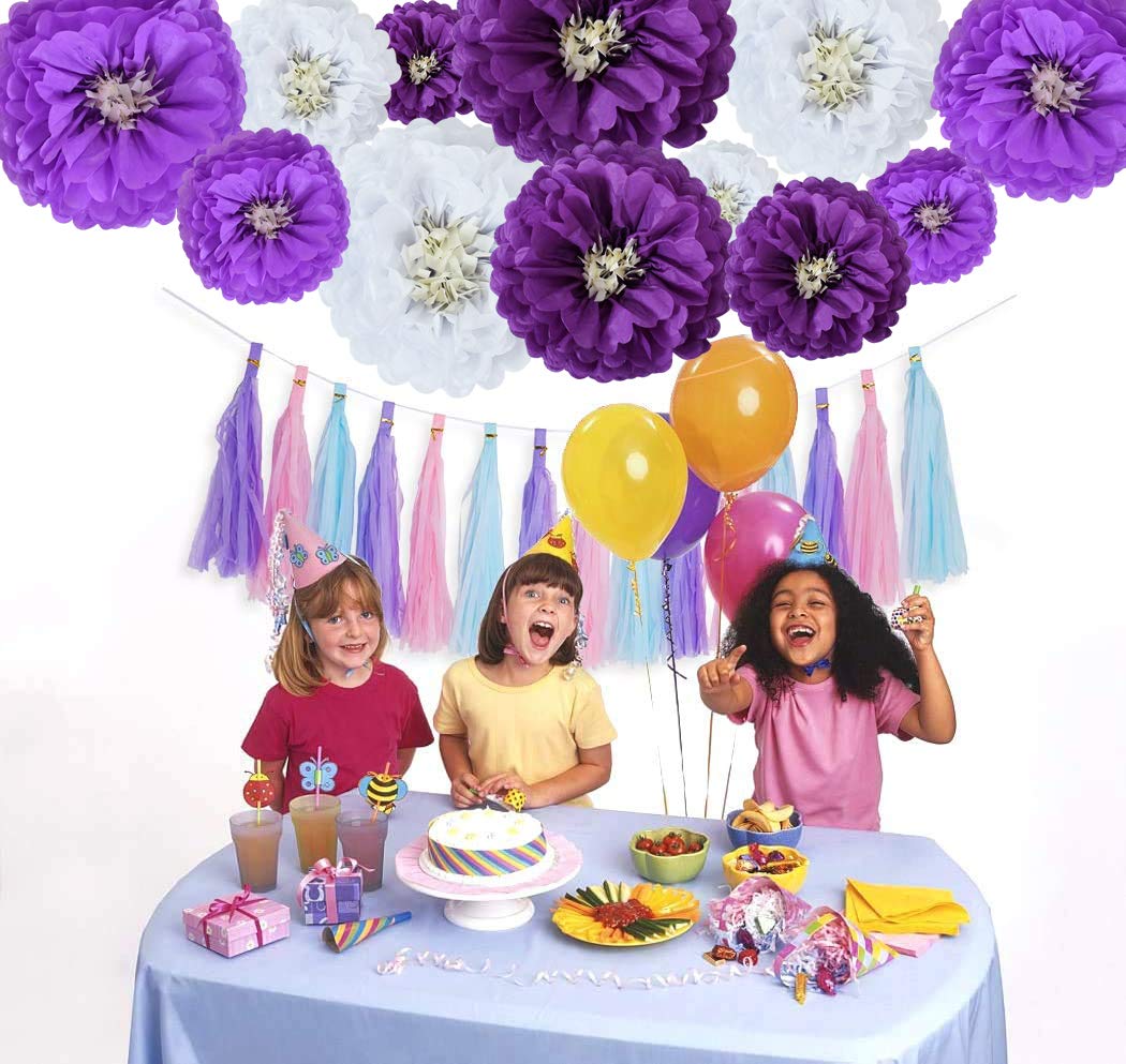 Beishida Lavender Purple White Hanging Tissue Paper Flowers Paper Chrysanth Flowers Diy Crafting For Halloween Wedding Birthday